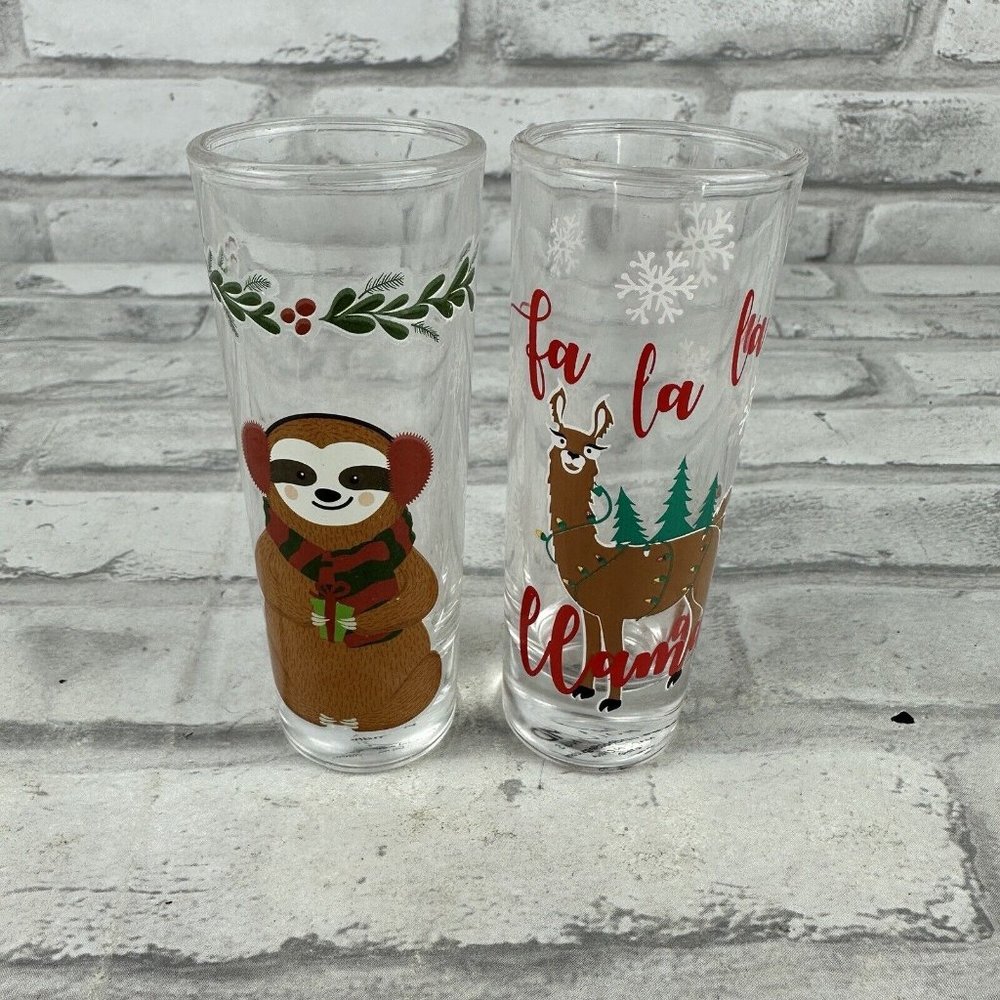 TMD Holdings Holiday Bar Ware Fa La La Llama Sloth Shot Glasses Set Of Two